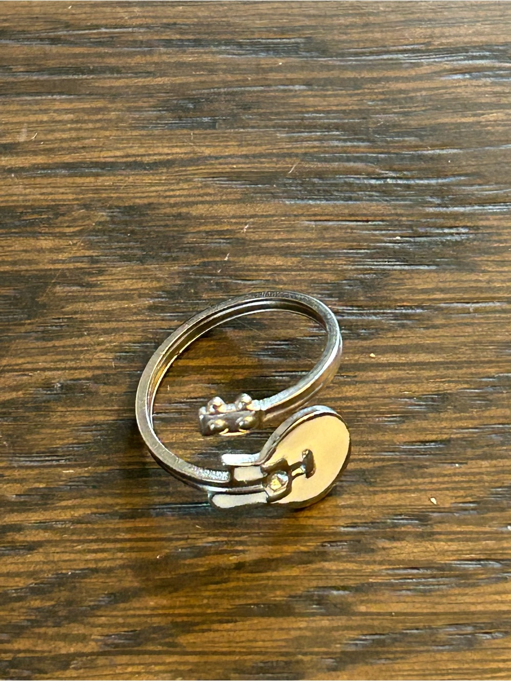 Stainless Silver Guitar Charm Adjustable Ring white enamal. NWOT